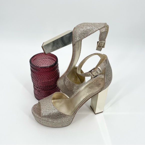 Michael Michael Kors Petra Platform Glitter High Block Heel Size 9.5 - Picture 1 of 16